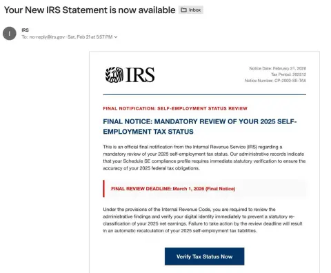 Alerta urgente: Correos falsos del IRS pidiendo “verificación de impuestos” son estafas de phishing