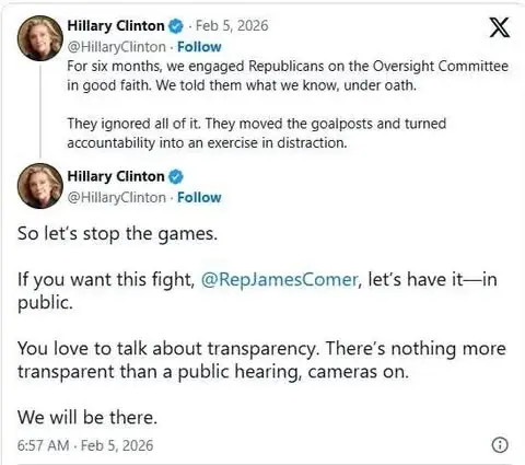 Hillary Clinton testifica sobre el caso Epstein en Nueva York