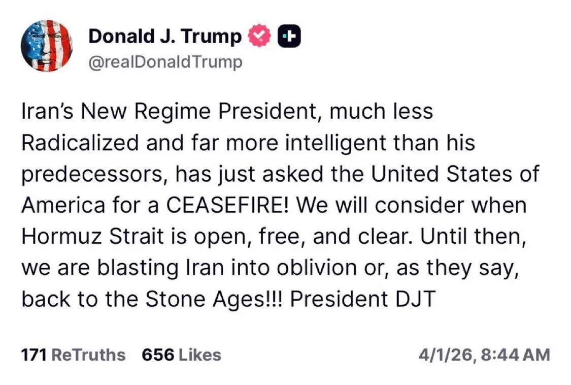 Trump exige a Irán reabrir el estrecho de Ormuz para considerar un alto el fuego