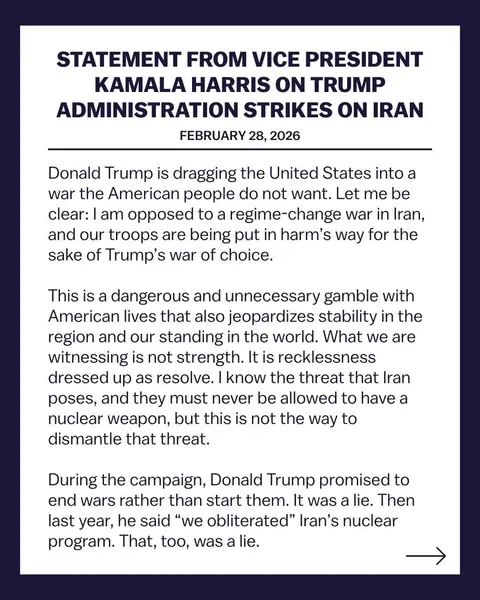 Statement by Vice President Kamala Harris on the Trump Administration’s Airstrikes Against Iran